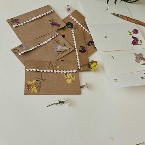 Image of PetalsByShweta, Pack of 2, A5 size pressed flower letter writing papers with Envelopes . Letter stationary paper with Envelopes | letter writing papers| Lifafa | Notepads | Envelopes for cards | Flower Design | Love letter | invitation writing papers | Thank you notes writing (Mogra white) (Pack of 2)