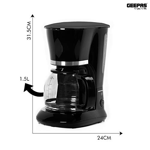 GEEPAS-15L-Filter-Coffee-Machine-800W-Coffee-Maker-for-Instant-Coffee-Espresso-Macchiato-More-Boil-Dry-Protection-Anti-Drip-Function-Automatic-Turn-Off-Feature-Standard--2-Year-Warranty