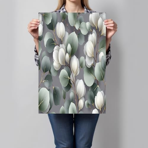 Art mural motif de feuilles d'eucalyptus blanc pour créer un salon zen et moderne