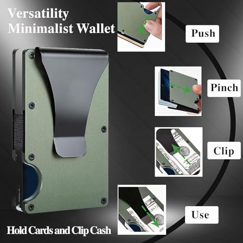 Image of Minimalist Wallet with RFID Blocking,Slim Credit Card Holder with Aluminum Money Clip Wallet for Men and Women,Metal Wallets for Mens Front Pocket as Gifts (Armygreen)