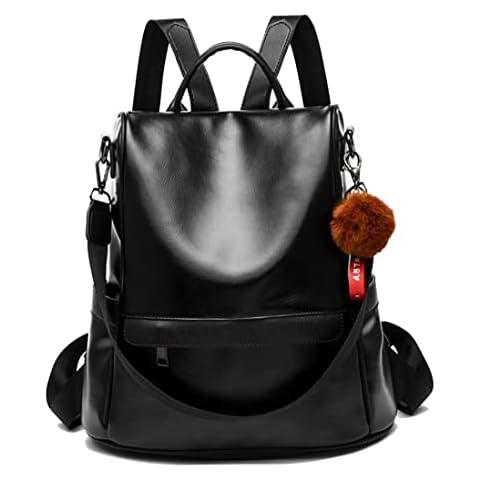shepretty Women's Backpacks Anti-Theft Rucksack School Shoulder Bags Leather,6766,Black Cover