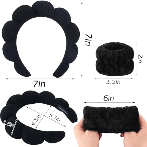 Image of Spa Headband and Wristband Set, Face Wash Headband Makeup Skincare Headband Wrist Bands Washing Face for Preppy Skincare Women Girl (Spa Headband - Black)