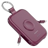 RORRY CharmGo Portable Charger, 5000mAh Portable Charger Power Bank with Built-in Cables, Travel Keychain Battery Pack for Apple Watch and iPhone Air/17/16/15/14/13/12, Burgundy