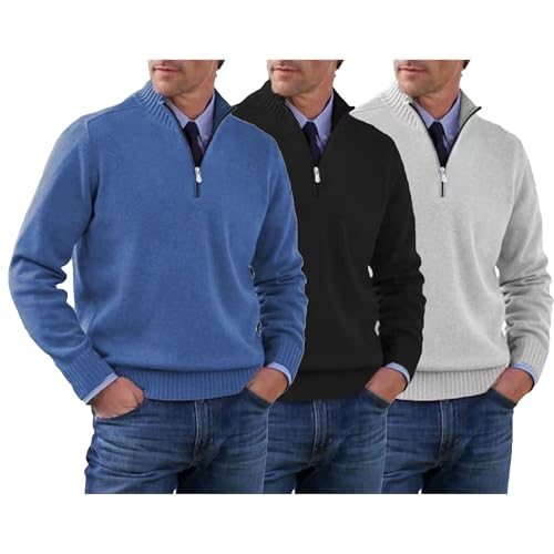 3 Pack Quarter Zip Sweater for Men Slim Fit Lightweight Knitted Pullover Sweater Mock Neck Casual Polo Sweaters