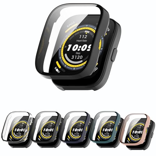 Qaerre [5-Pack] Screen Protector Case with Tempered Glass Compitible with Amafit Bip 5 Smartwatch, Hard PC Case Screen Protector Cover Bumper Accessories for Women Men