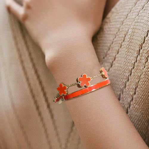 Gold Bracelets for Women Stackable Gold Bracelet 18K Gold Plated Enamel Bangle Floral Bracelet Set Trendy Gifts for Women3