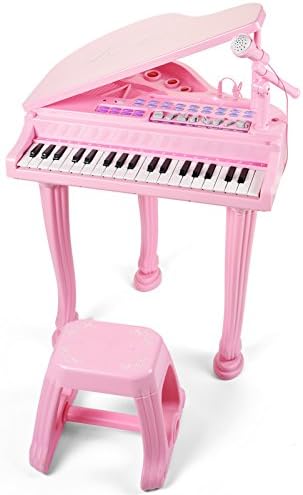 Princess Piano Pink Grand Musical Multifunction Electronic Keyboard with Bench and Microphone for Baby Girl Child Toddlers 37 Key