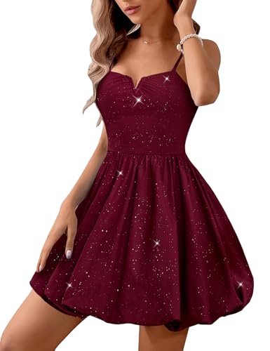 mini party dresses for teenage girl Aupuls Teen Girls Women Evening Short Sequin Spaghetti Strap Cocktail Birthday Party Dresses, Burgundy, M Fashion Shoulder:One Shoulder NA-08.14.24AM AW.Bridal Column V-Neck Floor