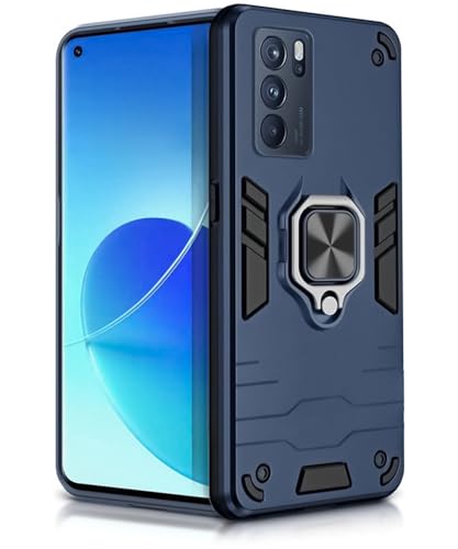 Image of WOW IMAGINE Tough Armor Bumper Back Case Cover for Oppo Reno 6 Pro 5G | Ring Holder & Kickstand in-Built | Excellent 360 Degree Protection (Carbon Blue)