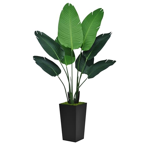 ASTIDY Bird of Paradise Artificial Plant 5FT - Faux Tropical Palm Tree with Black Tall Planter...