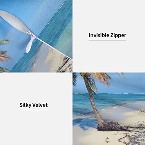 WTEZMONM Summer Coastal Beach Coconut Trees Velvet Throw Pillow Covers Decorative Cushion Cover for Sofa Couch Bed Pillowcase 16" x 16" - Image 4