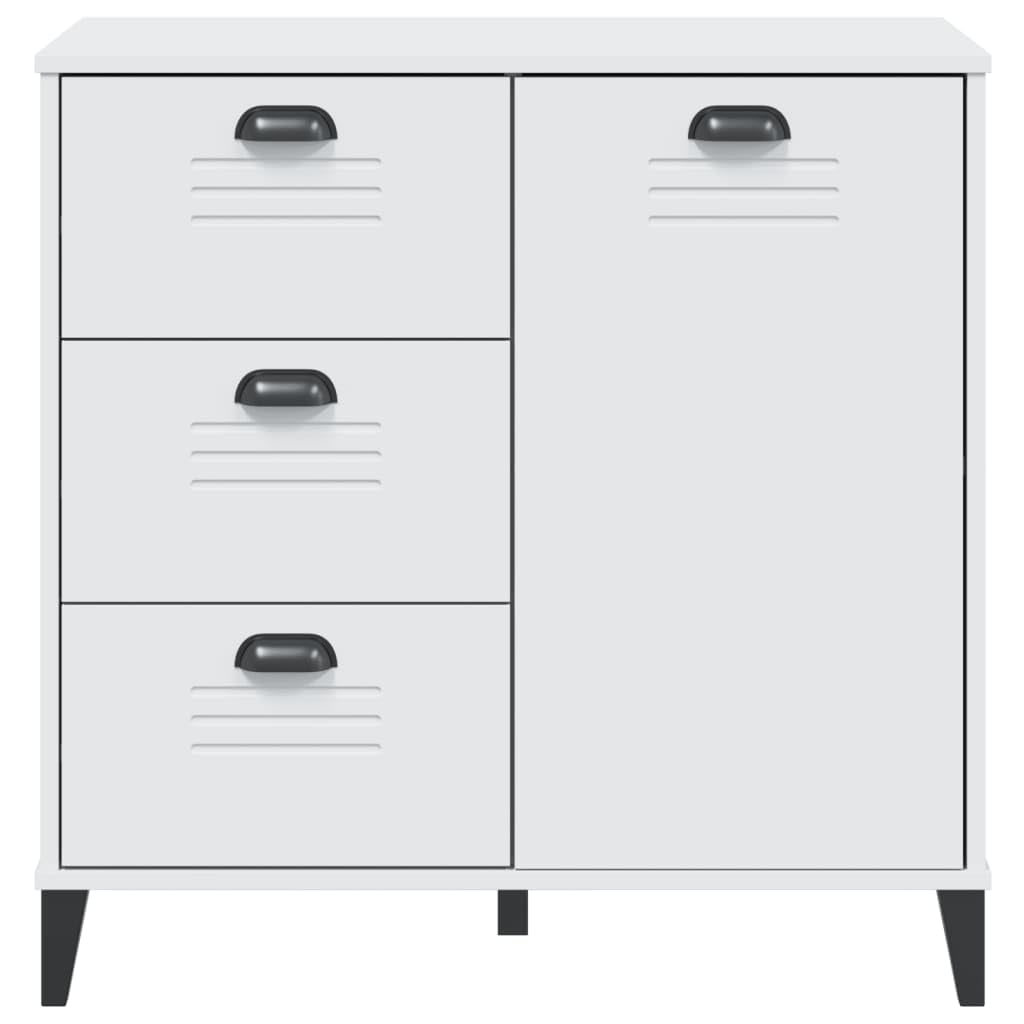 Kredens VIKEN biały, 80 x 40 x 80 cm, materiał drewnopochodny z 3 szufladami i praktycznymi uchwytami do salonu, przedpokoju i jadalni, stabilna konstrukcja, wszechstronne miejsce do