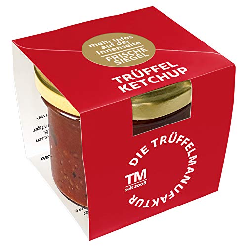 Die Trüffelmanufaktur - Trüffel Ketchup mit 7% echtem schwarzen Trüffeln, Deluxe Tomaten Trüffelketchup für leckere, knackige Pommes oder saftige Steaks, Spareribs, Rippchen, Bratwurst, Glas á 110 g