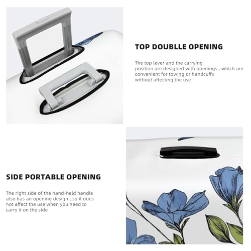 Blue Flowers With Green Leaves Elastic Travel Luggage Covers Dustproof Scratch-Resistant Suitcase Protector Fit 22-24 Inch3