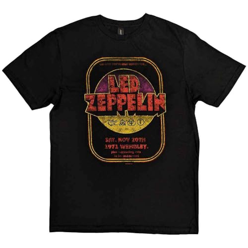 Led Zeppelin 1971 Wembley Homme T-Shirt Manches Courtes Noir XL 100% Coton Regular/Coupe Standard