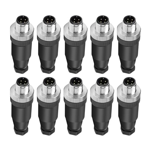 10Pcs M12 4Pin Male Industrial Aviation Connector (A-Code) Waterproof, Sensor Plug Field-Assemblable 12mm Circular Socket Panels Adapter IP67