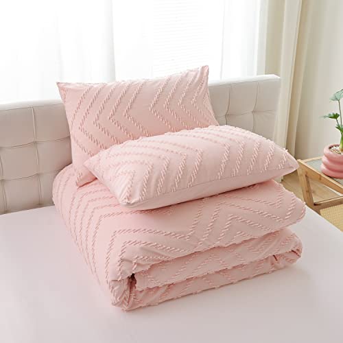 Yirddeo Blush Comforter Twin Size 2Pcs, Boho Comforter Set Twin Pink Farmhouse Bedding Sets Queen, Vertical Tufted Comforter, Lightweight Neutral Boho Bed Set (1 Comforter, Only 1 Pillowcase) #TOP5