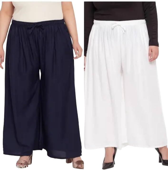 Image of Women's Jumbo Combo Palazzo | Extra Wide Leg Flared Ethnic Trousers | Pack of High Waist Relaxed Fit Palazzos for Women | Stylish Plain Solid Color Bottom Wear for Kurti & Tops | Jumbo Value Pack