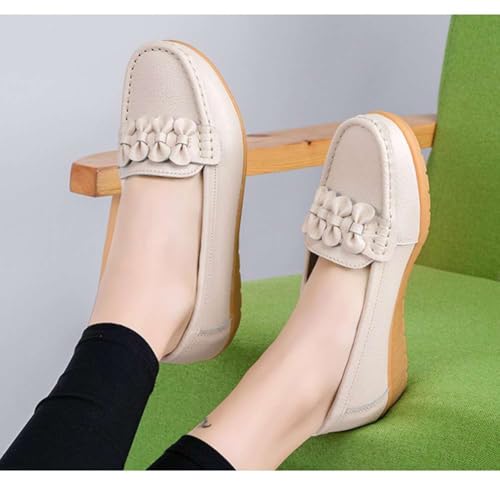 Image of Women's Genuine Leather Platform Loafers Classic Casual Comfort Slip-On Shoes Soft Sole Dress Shoes