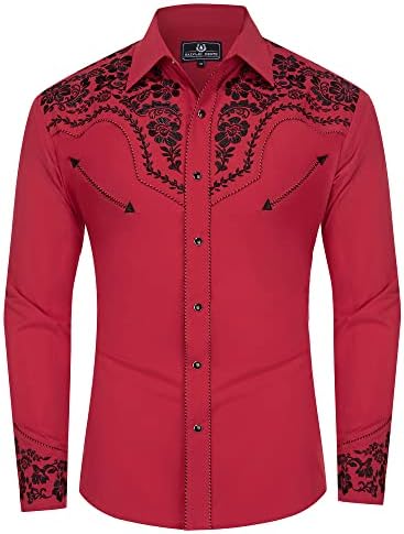 SALVAJE OESTE Embroidered Western Cowboy Shirts for Men Snap Button Long Sleeve Shirt with Western Cowboy Embroidery
