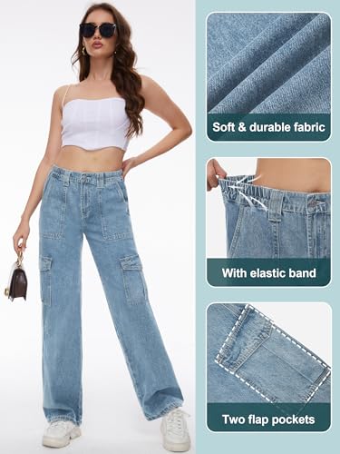 Tapata Women's 26"/28"/30"/32"/34" Cargo Jeans Straight Leg Short Petite Regular Tall Denim Relaxed Y2K Pants4
