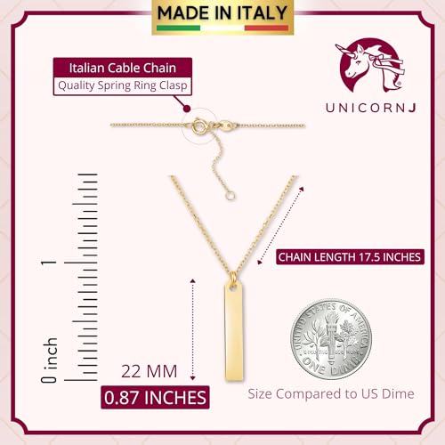 Image of UNICORNJ 14K Yellow Gold Engravable Personalized Bar Pendant Necklace or Bracelet Polished Shiny on Cable Chain Italy
