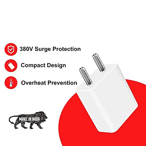 Image of 18W Charger for Xiaomi Redmi 13C 5G / 13 C Charger Original Adapter Like Android Mobile Fast USB Wall Charger with 1 Meter USB Type C Charging Data Cable (3 Amp, TWE16, White)