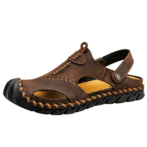 Casual Men's Soft Slippers Men Leather Sandals Roman Outdoor Beach Sandals Big(C,39 Code)