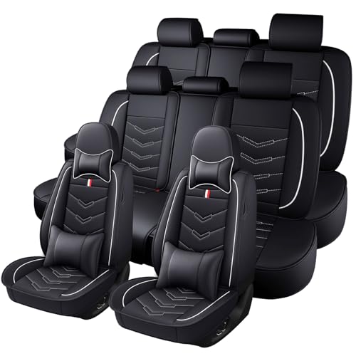 Image of Car Seat Cover 8 Seats for Mitsubishi Outlander 2003-2025, Durable Wear Resistant Waterproof Sport Seat Cover, Breathable No Odor Premium Leather Vehicle Seat Covers.(Luxury,Black White)