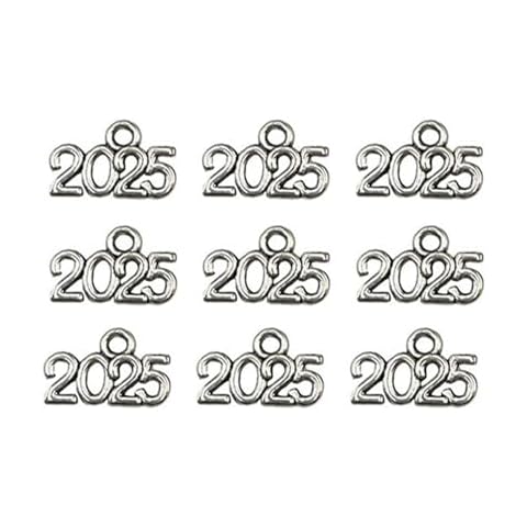 100pcs 2025 Jewelry Making Kit Mini Alloy Number 2025 for New Year 2025 Graduation Tassels Decorations DIY, Silver Cover