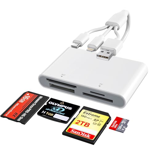 Memory Stick Pro Duo Adapter - 4-in-1 Multi Memory Card Reader with Triple Lightning/USB-C/USB-A for SD/Micro SD/MS/xD-Picture-Card Sony Cybershot Memory Stick Pro Duo Adapter for iPhone/Android/PC
