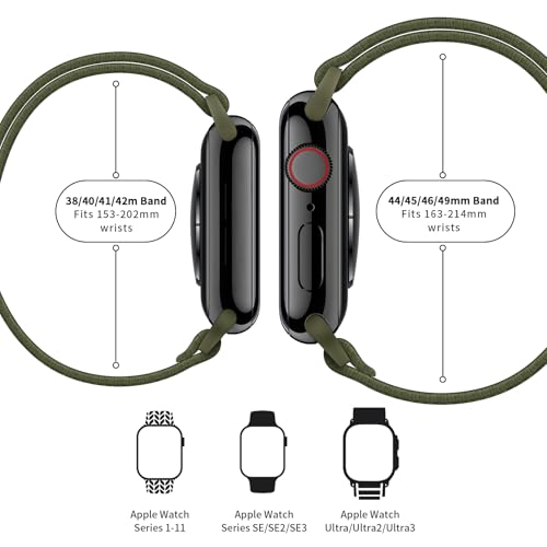 Image of AMANECER Stretchy Nylon Bands Compatible with Apple Watch Series 11 /10 /9 /8 /7 /6 /5 /4 SE 3 /2 /1, Adjustable Braided Elastic Sport Loop Rugged Straps for iWatch Women Men (Olive Army Green, 38 /40 /41 /42MM)