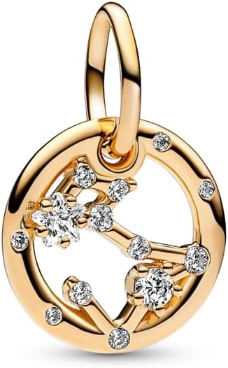 Pandora Pisces Zodiac Dangle Charm - Compatible ME & Moments Jewelry - Zodiac Sign Jewelry - Great Gift for Her - 14k Gold with Clear Cubic Zirconia - With Gift Box