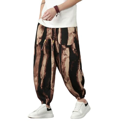 Pantalon sarouel homme style chinois ample jogging léger rayé printemps été