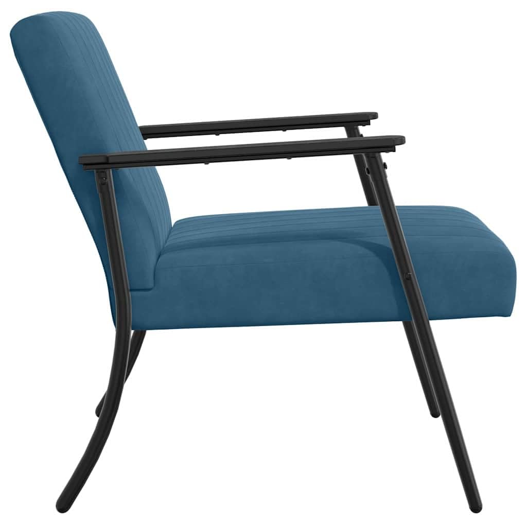 Fauteuil de velours bleu avec la mousse et le cadre en acier pour le salon