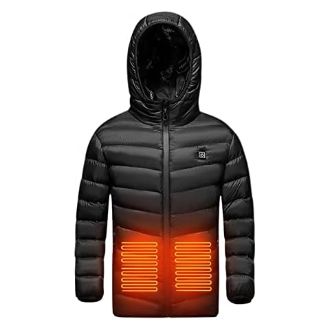 SAINGACE Kids Heated Jacket, Heated Coat for Outdoor Sport, Boys Girls Slim Fit Winter Heating Clothes (Black, 130) Cover