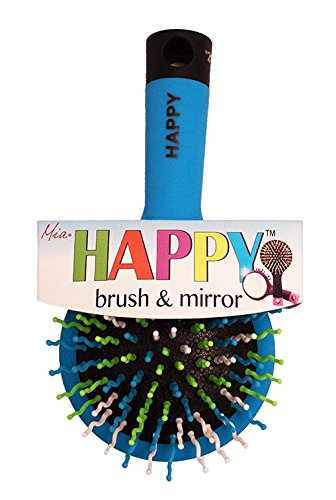 Mia Happy Brush | 2-in-1 Detangling Brush + Mirror | Bright Blue + Green | Fun, for Wet Hair, Kids, Boys, Girls, Moms