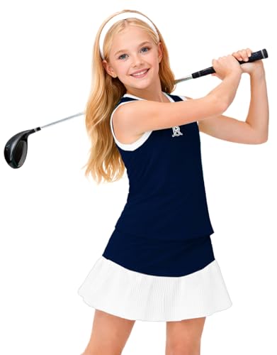 Image of Remimi Girls Tennis Dress Cute Outfit Sleeveless Workout Tank Top and Sport Skirt Set 4-12 Years