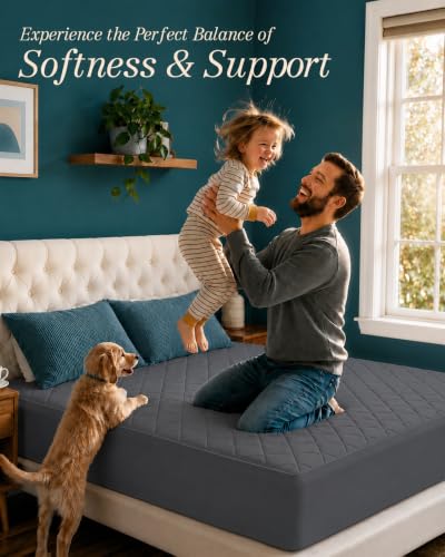 Image of Quilted Fitted Mattress Pad, Full Mattress Protector Topper with Deep Pocket Stretches up to 16 Inches, Machine Washable Mattress Cover by Utopia Bedding (Grey)