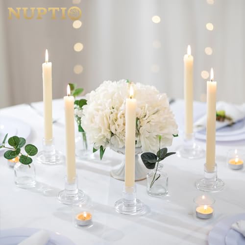 Nuptio Glass Taper Candle Holders: 2 Pcs Clear Small Candlestick Tapered Holder For Candles Sticks Modern Short Tapers Candleholders For Wedding Christmas Thanksgiving Party Table Decor thumb #7