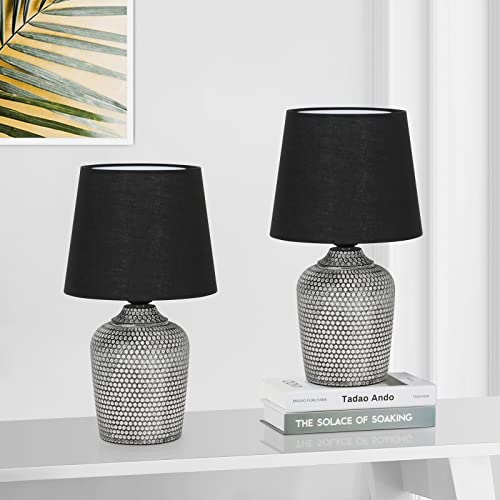 Sucolite 11.8'' Small Table Lamps Set of 2, Bedside Nightstand Lamps for Bedroom Kid’s Room, Cute Desk Lamps with Studded Texture Base for Reading Nursery Living Room Office, Black