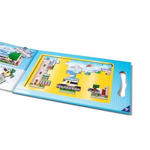 Image of Melissa & Doug Take-Along Magnetic Jigsaw Puzzle Set - Vehicles (2 x 15 Piece) Travel Activity Toy for Preschoolers and Kids Ages 3+