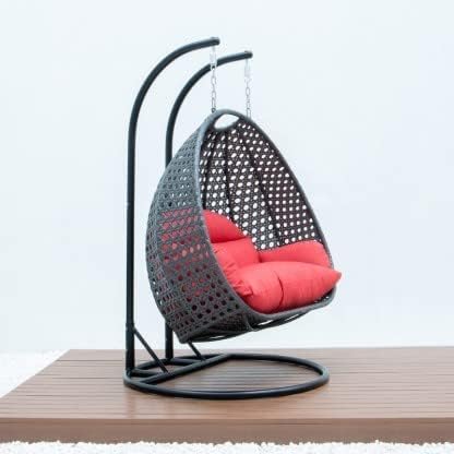 Image of OMANSH Double Seater Swing Chair with Stand & Cushion & Hook Outdoor || Indoor || Balcony || Garden || Living Room (Black-RED)