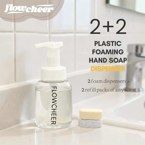 Image of flowcheer Foaming Hand Soap Starter Kit, Fresh & Clean | 2 Refillable Foam Dispensers (12 oz), 2 Foaming Soap Refill Tablets, Plastic Bottle, For Kitchen & Bathroom