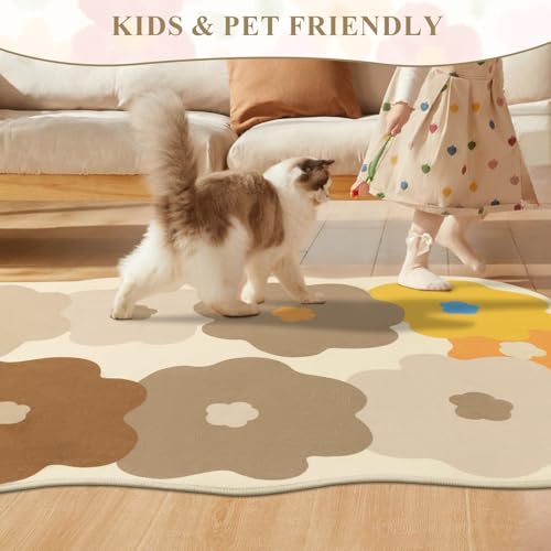 Tapete decorativo beige 3x5 con forma floral irregular miniatura 6