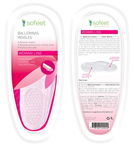 Sofeet by PTM Insoles for Flats - Shock Absorbing & Cushioning - Self Adhesive, Providing Protection From Blisters & Comfort While Walking - One Size Fits All Women's Insole Orthodic Inserts for Flats
