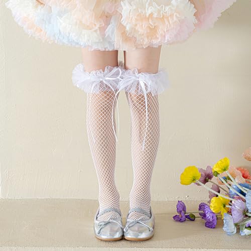 Sweet Ruffle Knee Length Socks Children's Lace Stockings with Bowknot Trim for Girls Parties and Everyday Wear3