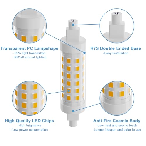 Image of R7S LED Bulb Dimmable,120V 100W 78mm T3 J Type Halogen Bulb Equivalent,Long Lasting Double Ended Floodlight Bulbs for Work,Security,Landscape Lights,Floor Lamps,Warm White 3000K,2 Pack