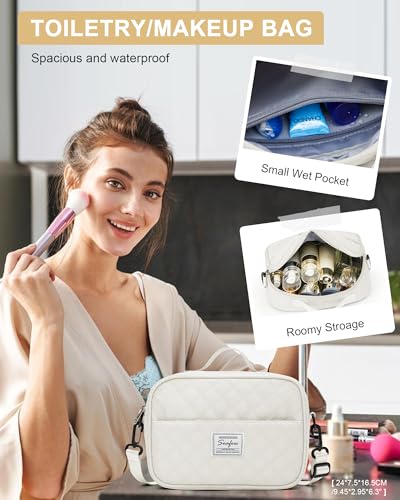Image of Gym Duffle Bag for Women with Shoe Compartment Waterproof Travel Tote Bags Personal Item Carry On Weekender Overnight Bags with Toiletry Bag Swimming Yoga Bags Hospital Holdalls Beige