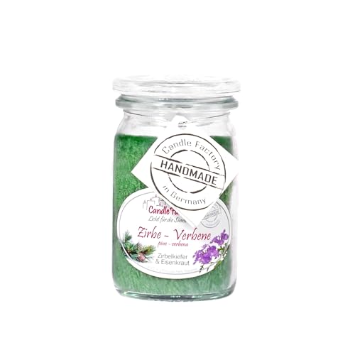 Candle Factory Baby Jumbo Duftkerze aus pflanzlichem Stearin im hitzebeständigen Glas der Marke Weck®, bis zu 24h Brennzeit, Duft: Zirbe - Verbene